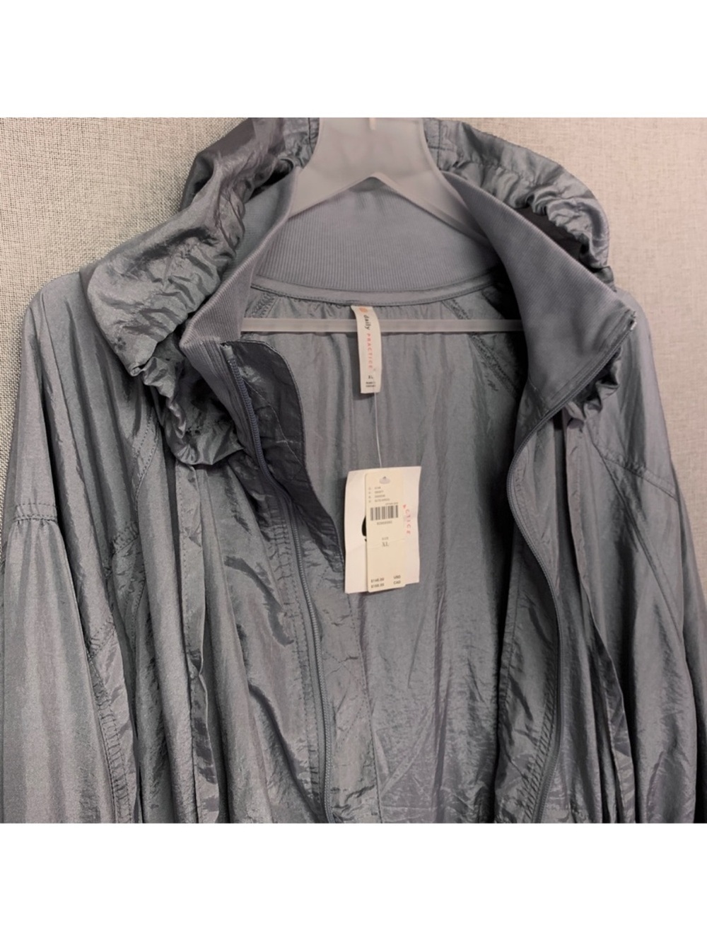 ANTHROPOLOGIE Lightweight Nylon Drawstring Long Hooded Jacket, Silver, Size XL - Picture 4 of 14